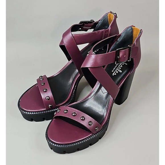 CHARLES BY CHARLES DAVID Vanden Studded Sandal Chunky 4" Heel  Burgundy Sz 9.5 - Picture 1 of 6